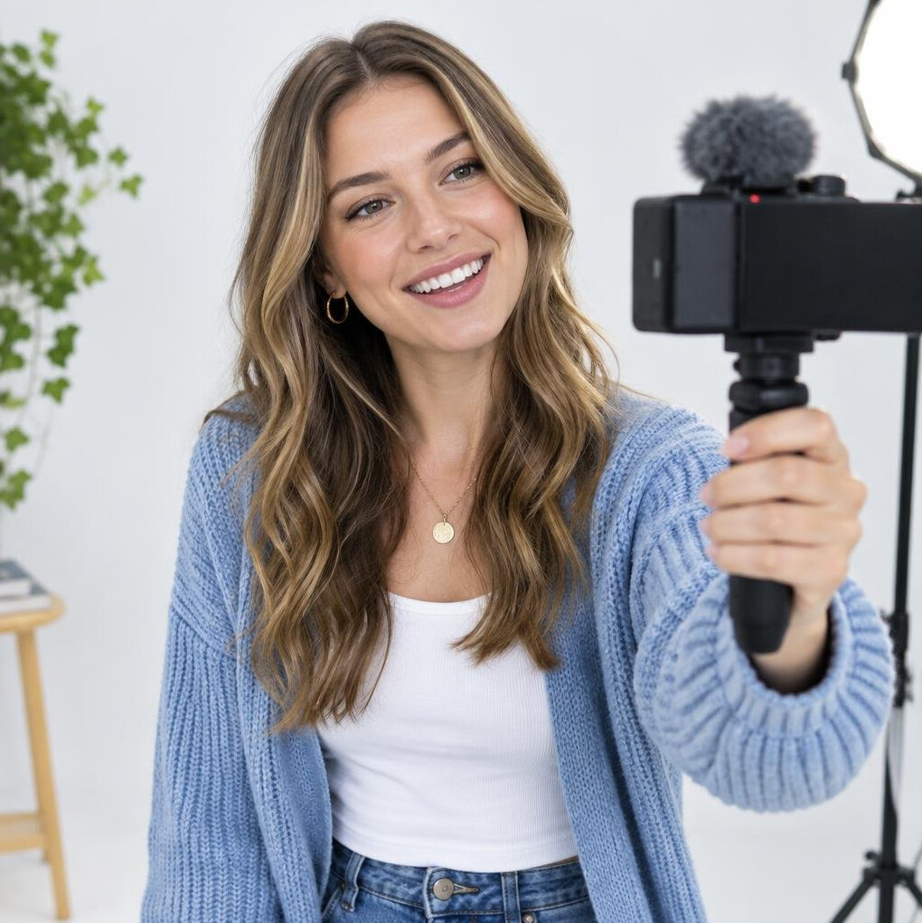 Content creator filming a lifestyle video with a handheld camera