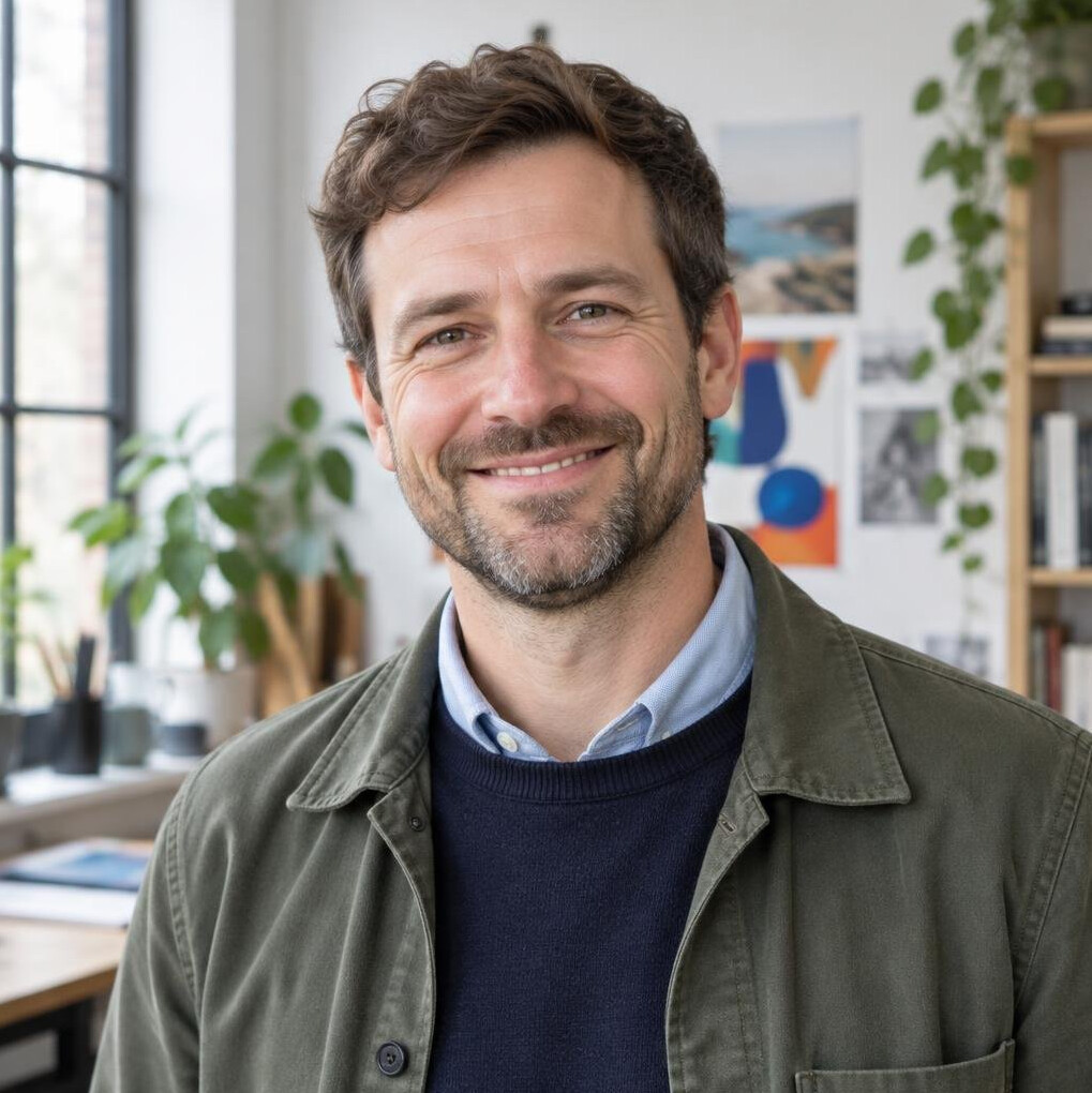 Portrait of a smiling male client in a creative studio
